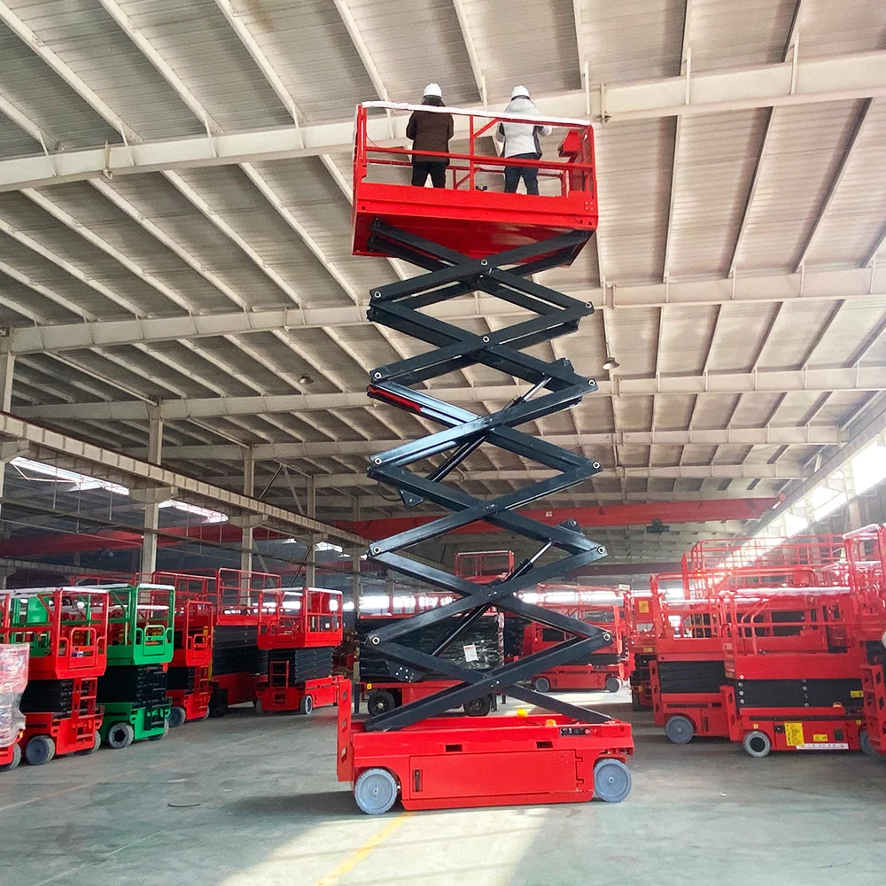 แพลตฟอร์มการทํางานทางอากาศ 320 กก. 350 กก. Self Propelled Hydraulic Scissor Lift Platform Table Electric Ladder Lift