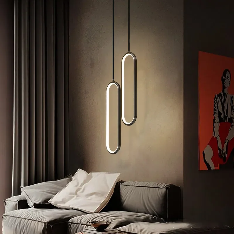 Modern Minimalista LED Luz Pingente Lustre Para Quarto Restaurante Sala de Ouro Preto Pendurado Lâmpadas Decoração Led Lustre