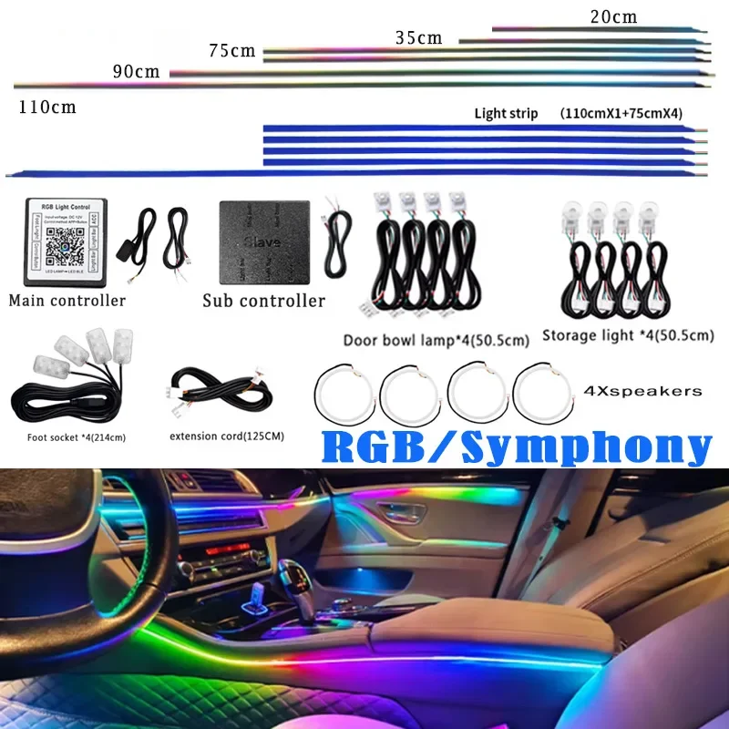 18 em 1 sinfonia rgb atmosfera luz peças 20cm 35cm 75cm 110cm tira de luz alto-falante pé lâmpada armazenamento luz principal sub controlador