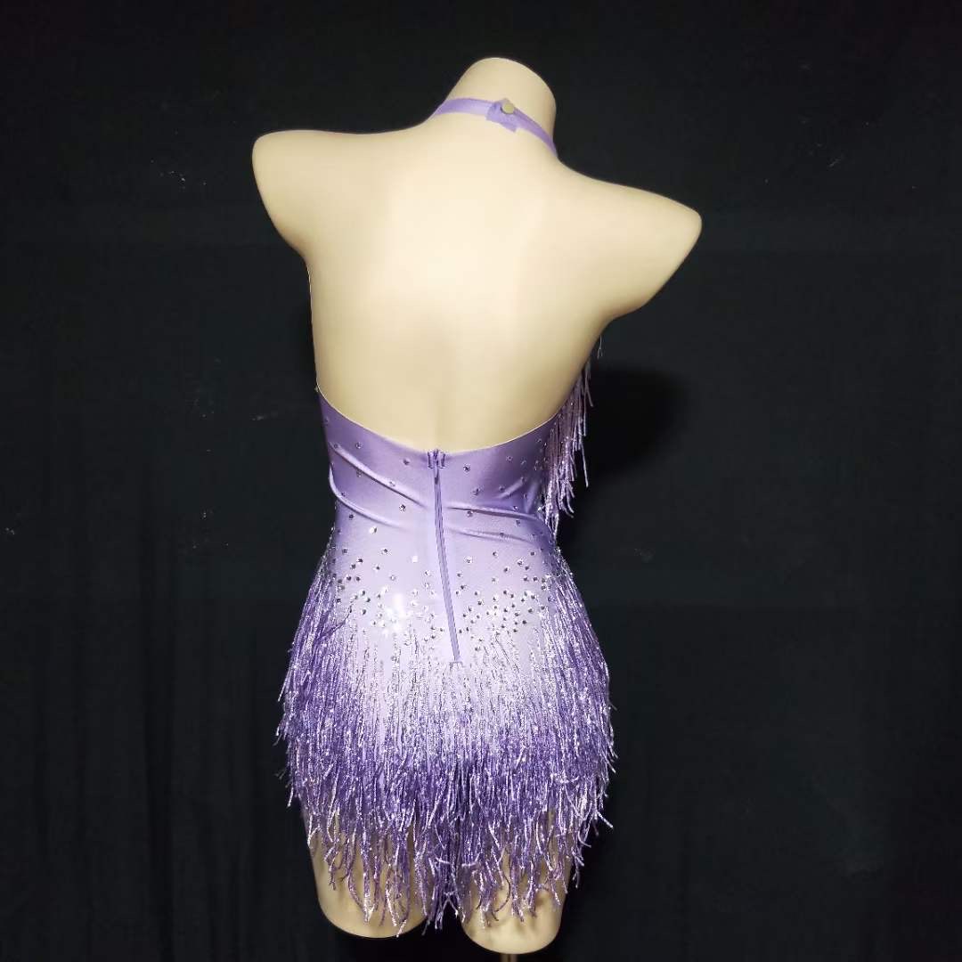 Женское блестящее боди с бахромой, розово-красного цвета