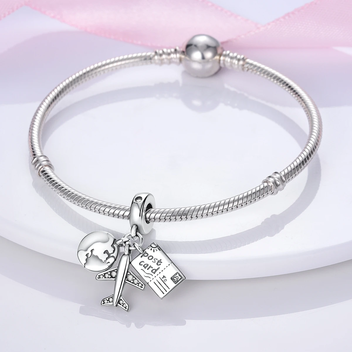 925 Silver Travel Airplane Passport Charms Beads Pendants Fit Original Bracelet DIY Beads For Women Jewelry Gift