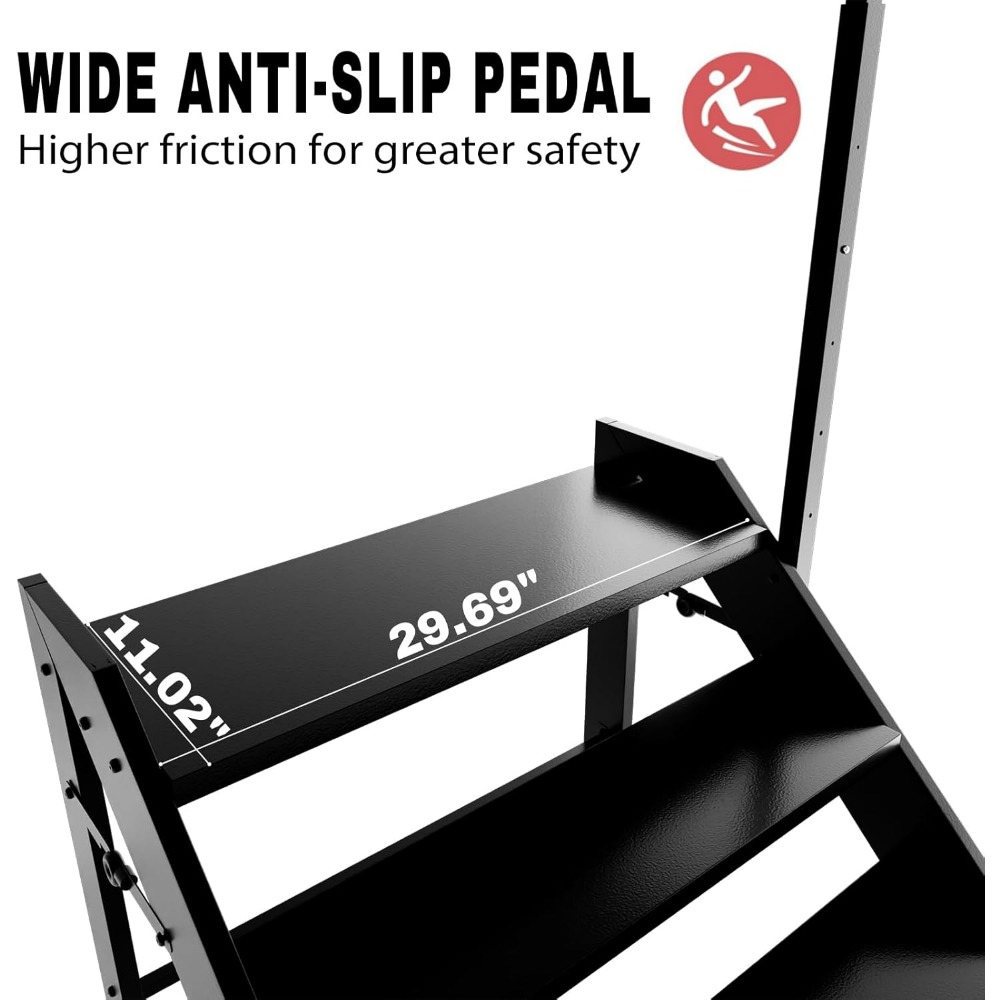 Step Ladder, Foldable Step Stool, 4 Step Folding RV Steps with Handrail, Camper Steps Outdoor, for Reaching High, Travel Trailer