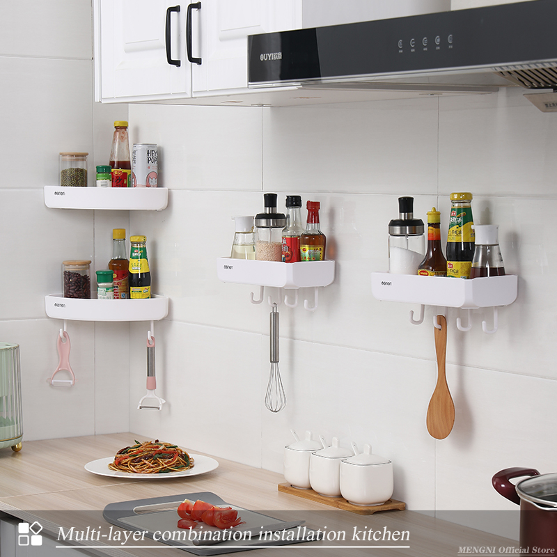 Clearance_MENGNI Estantes de esquina para baño, estante de organización de almacenamiento para cocina, estante de ducha para champú montado en la pared, accesorios de baño