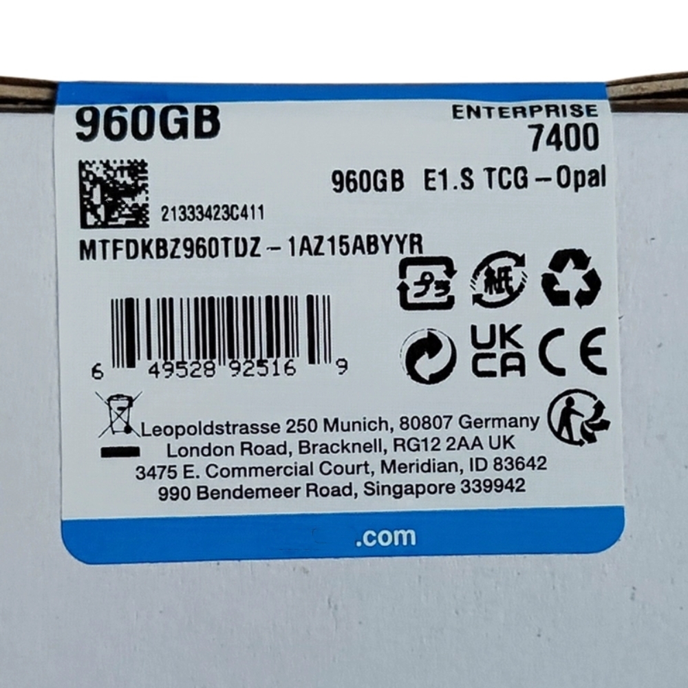 ใหม่สําหรับไมครอน SSD 7400 PRO 1.92T 960G E1.s NVMe PCLe4.0X4 Enterprise Server Solid State Drive 32X111X5.9