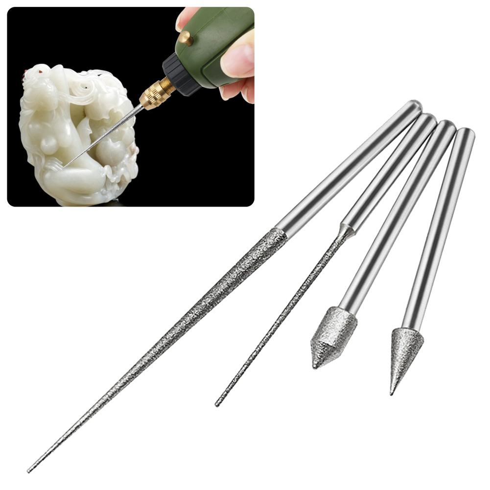 1pc 3mm haste diamante cabeça de moagem agulha bit rebarba mini broca para metal vidro jade gravura perfuração escultura ferramenta