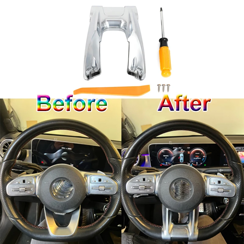 Mit Logo Auto Lenkung Flache Rad Untere Trim Abdeckung ABS Für Mercedes Benz AMG W177 B W247 C W205 E W213 G W463 GLS W257 Klasse