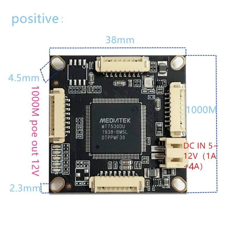 10/100/1000M 4 puertos gigabit POE 12V 15,4 W conmutador Ethernet pcba para módulo integrado integrado DC IN12V 60W salida POE 12V1A 15,4 W