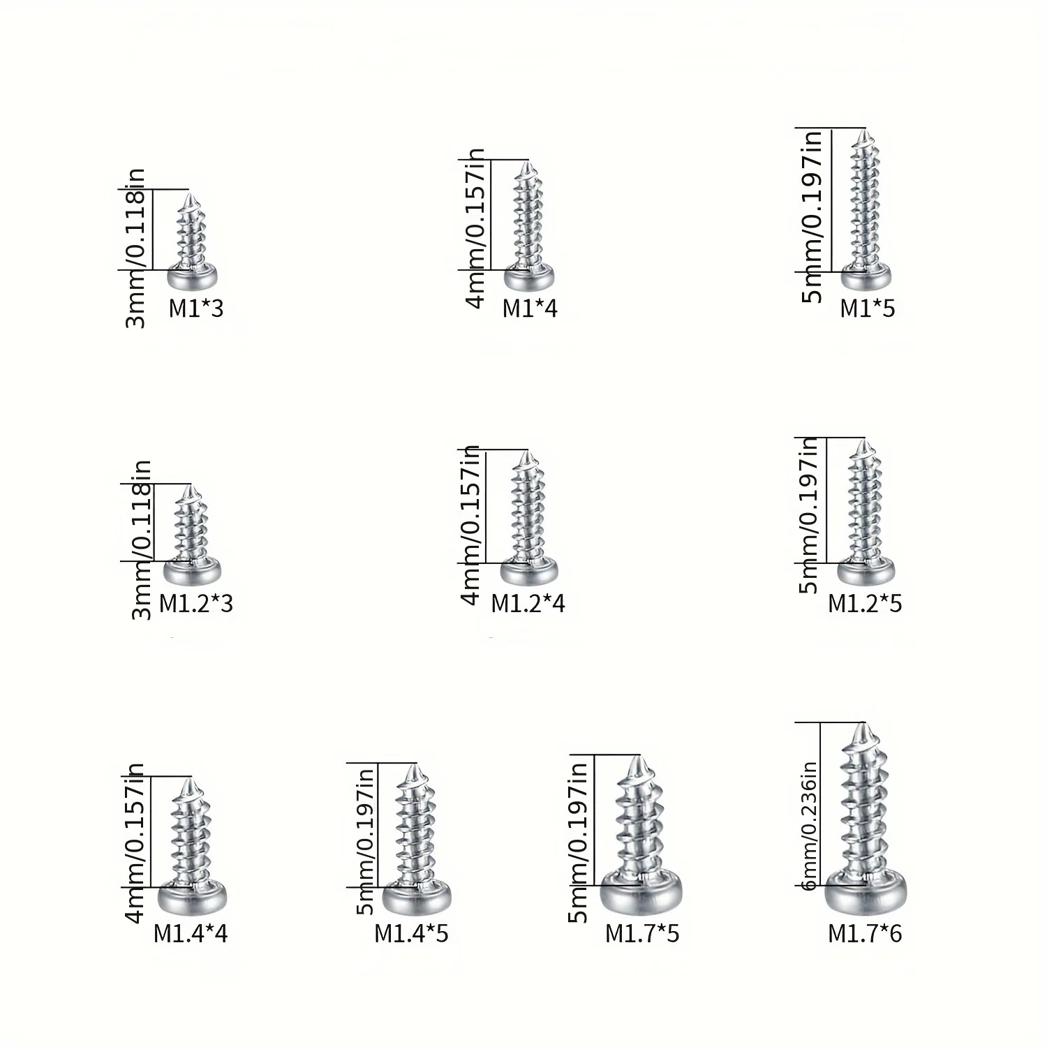 600/1200 sets Miniature self-tapping screws, Miniature crosshead metal screws classification kit