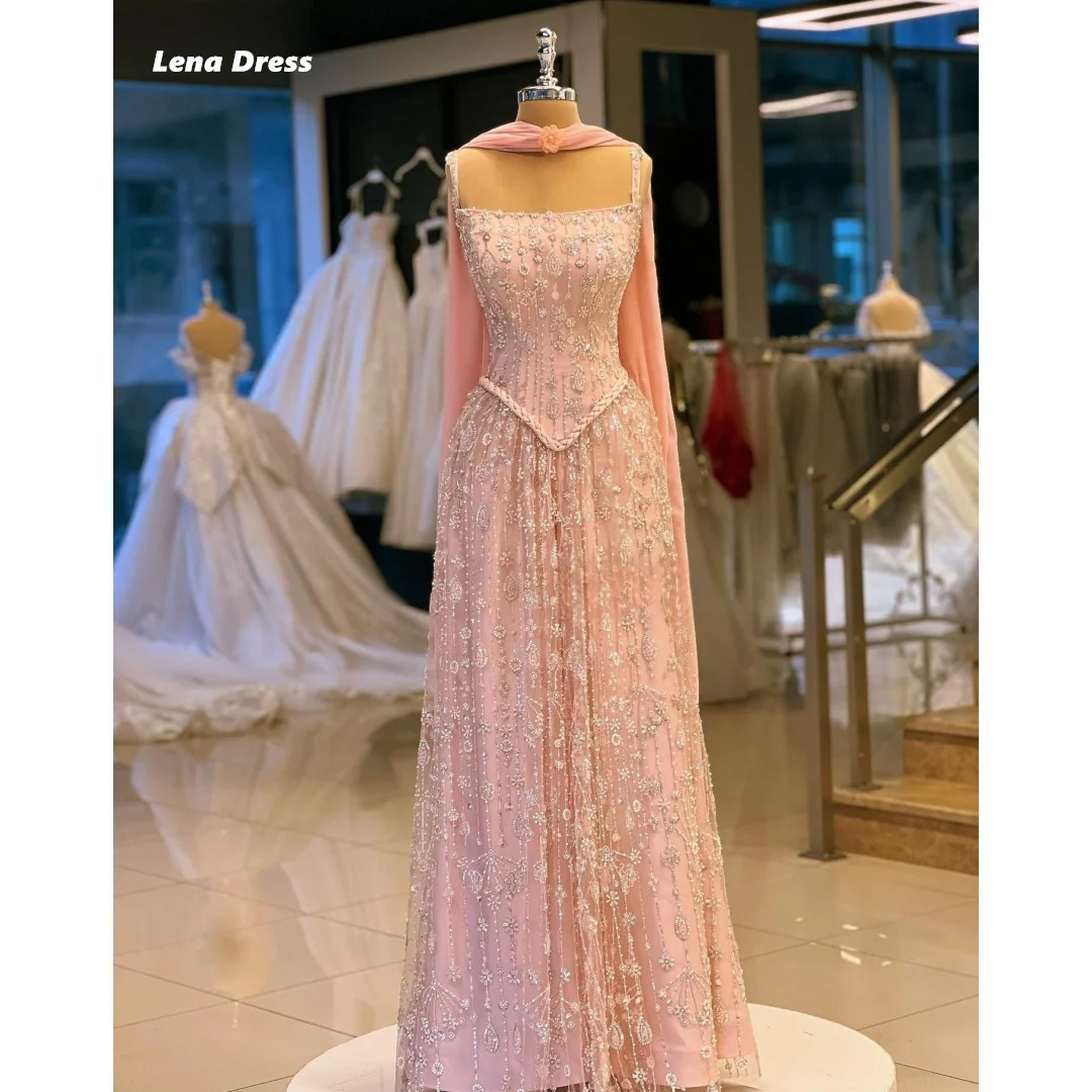 Lena Ballkleid-Kleid mit Perlen, Ballkleider 2025, luxuriöse Abendkleider für Damen, elegante Schal-Robe, Soiree-Spitze, maßgeschneiderte Linie, A lang