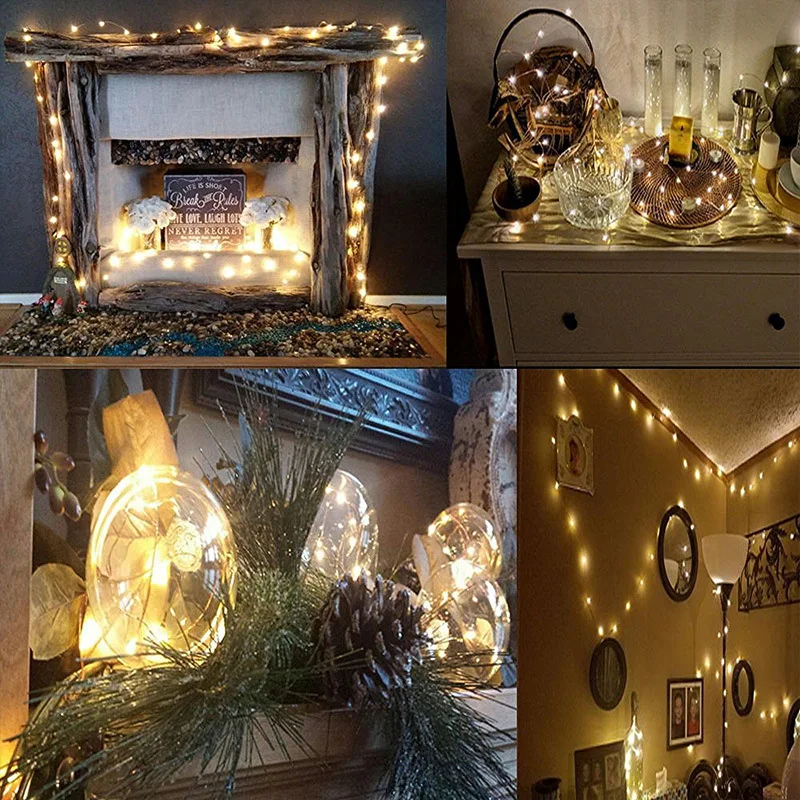 6pcs 1M 2M 3M 5M 웨딩 빛 LED 구리 와이어 문자열 조명 요정 갈 랜드 크리스마스 LED 빛 Navidad 야외 정원 장식