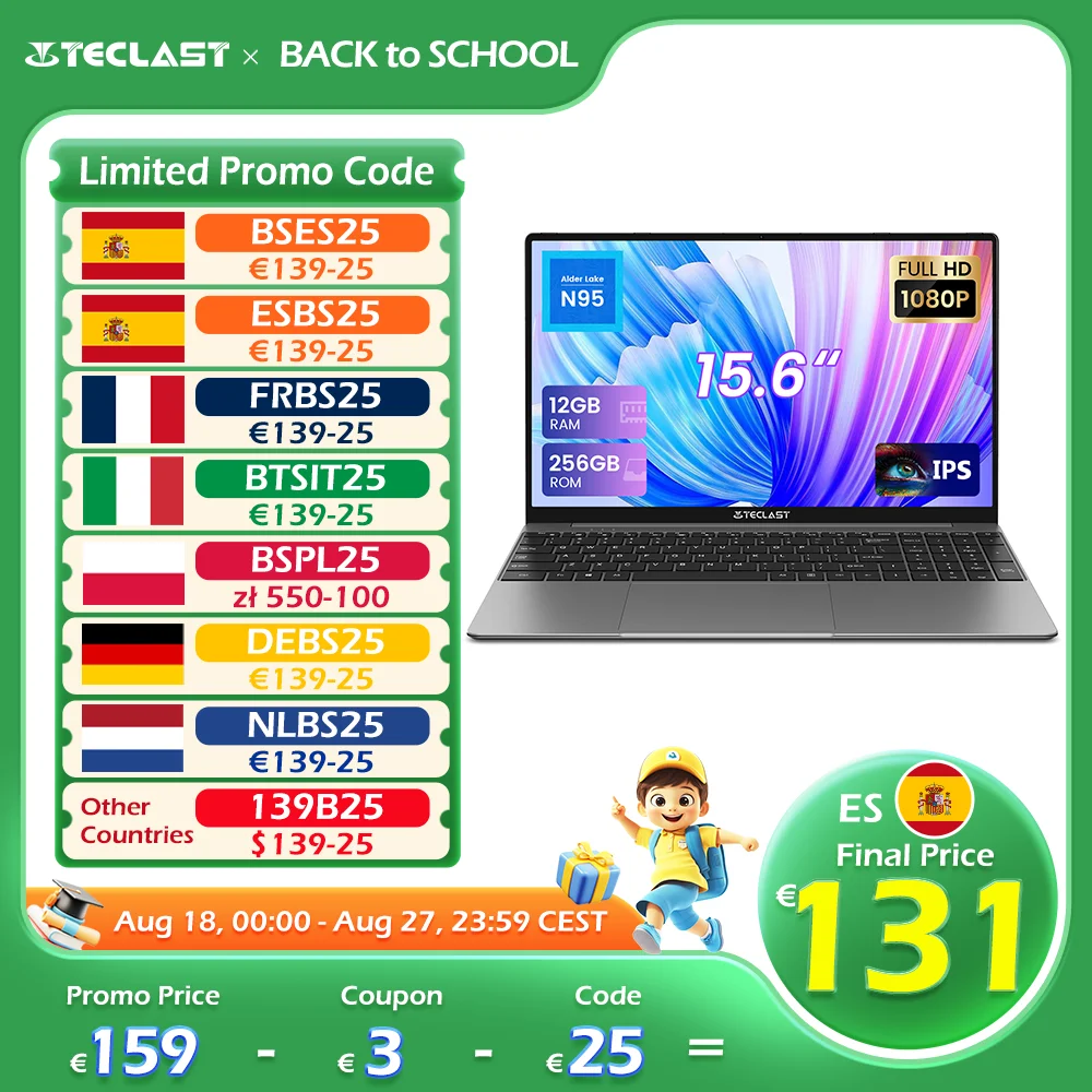 Teclast F16Pro 15.6-Inch Laptop, 12Gb Ram+256Gb Rom/16Gb Ram+512Gb Rom, 1920X1080, for Intel N95, Backlit Keyboard, Mini-Hdmi
