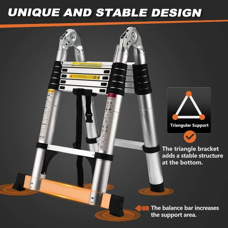 Telescoping Ladder A Frame, 12.5 Ft Compact  Extension Ladder, Portable Telescopic RV Ladder ,330 lb Capacity