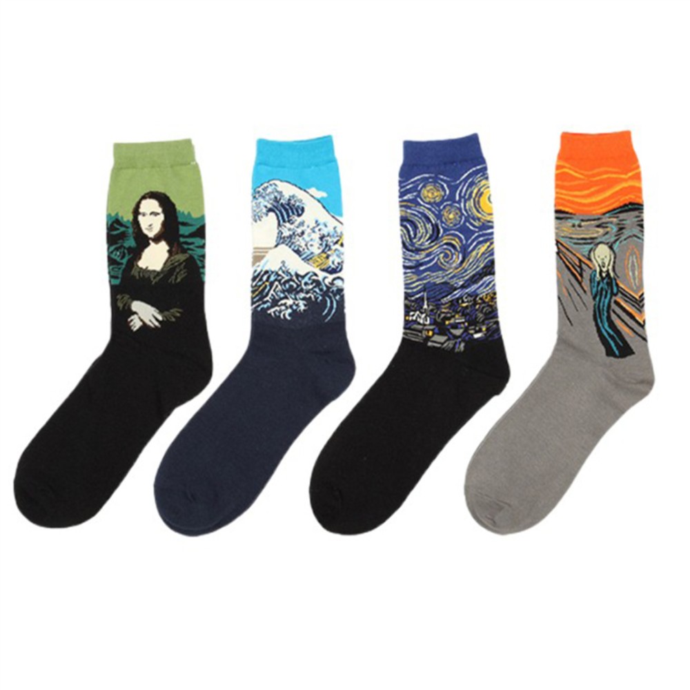 Caliente Dropshipping Otoño Invierno Retro mujeres nuevo arte Van Gogh Mural mundialmente famoso pintura al óleo serie hombres calcetines divertidos