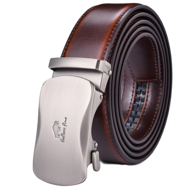 Cinturón de vestir de cuero con trinquete para hombre con hebilla deslizante automática