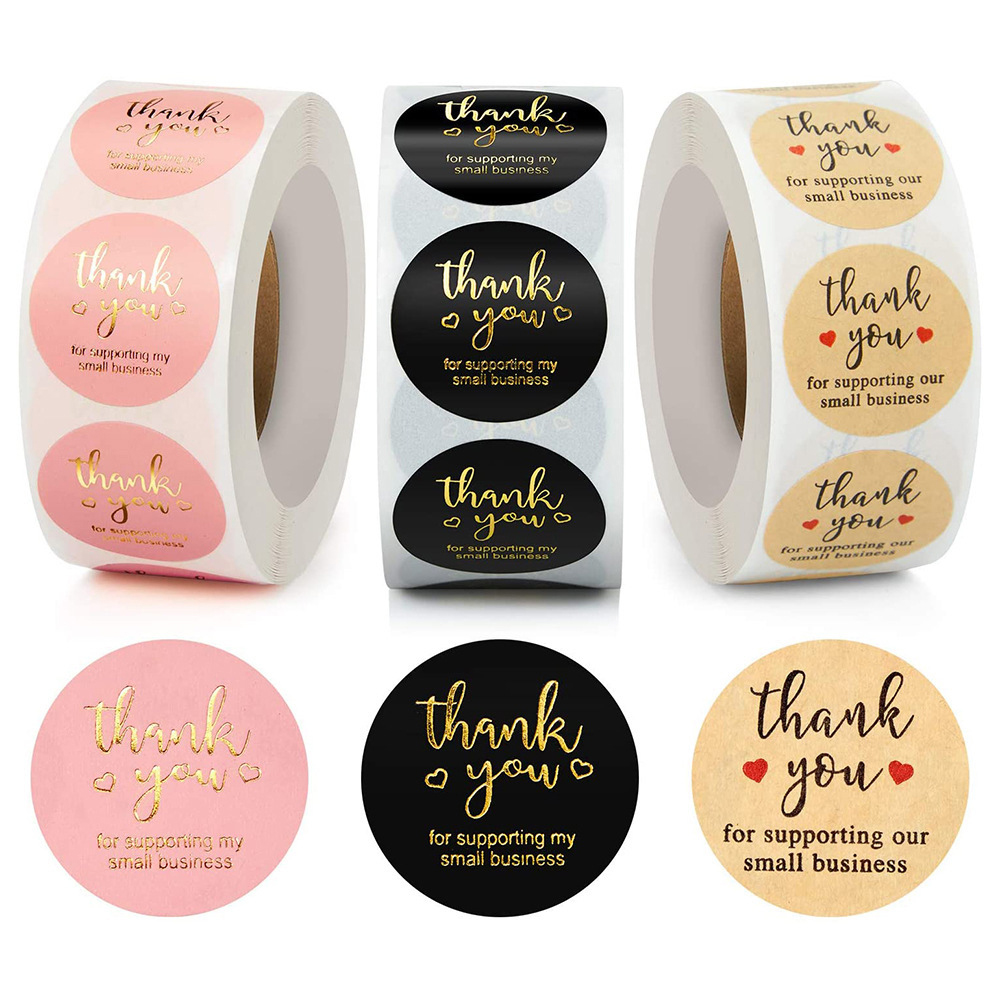 Obrigado pelas adesivos rosa e preto estampagem a quente envelope de vedação presente, casamento enrolar e forma circular