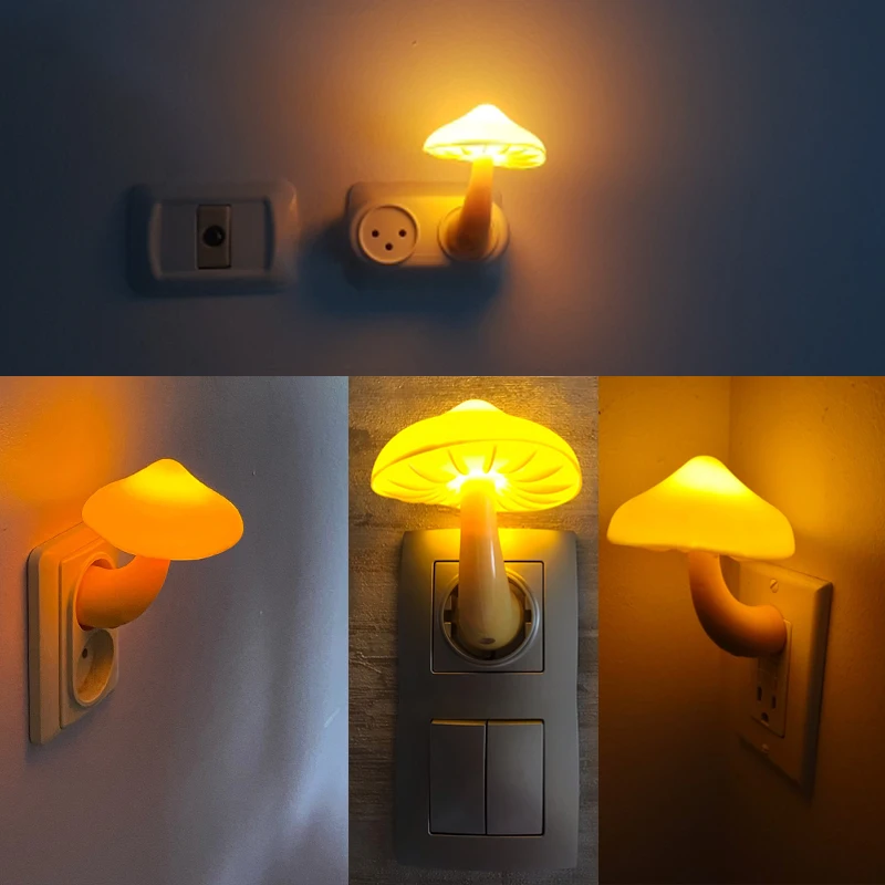 Led Night Light เห็ดผนังซ็อกเก็ตโคมไฟ Eu Us Plug Warm White Light-control Sensor ห้องนอนตกแต่งบ้าน