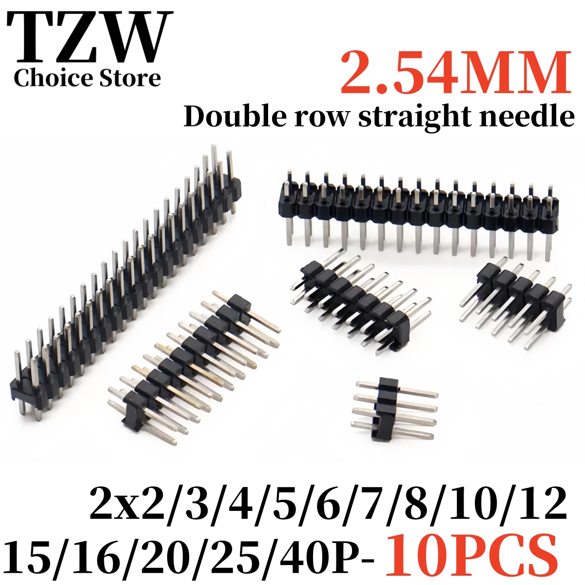 2.54mm Double Row Male 2~40P Breakaway PCB Board Pin Header Connector Strip Pinheader 2 * 2/3/4/6/8/10/12/15/20/40P For Arduino