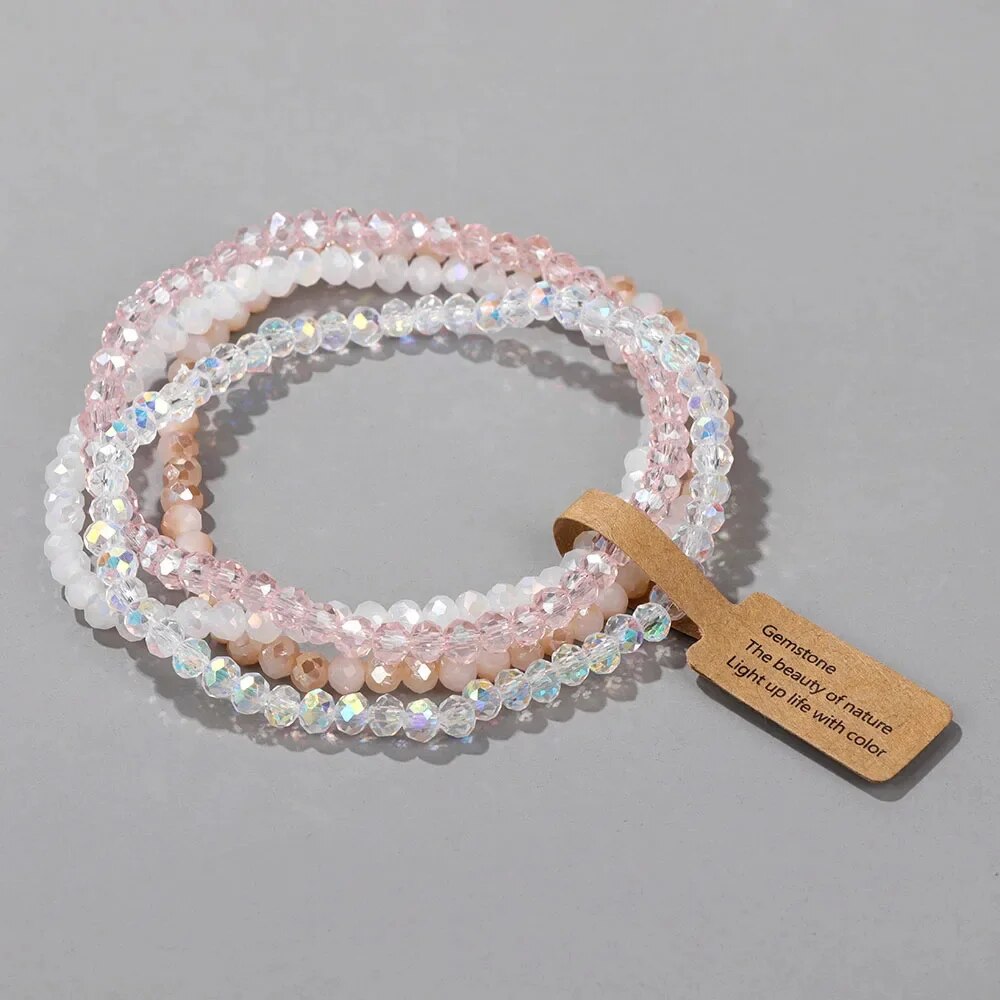 Juego de 4 piezas de cuentas de vidrio facetadas, pulsera elástica, cuentas de vidrio efecto AB, pulsera elástica multicolor hecha a mano con cuentas, joyería