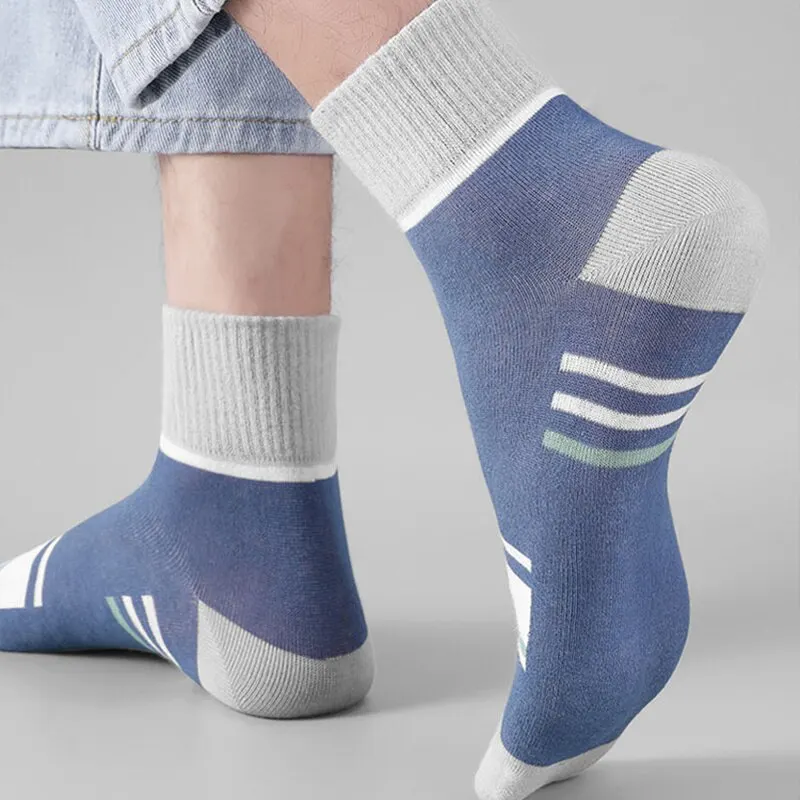 5 Paar Socken Herren Mitte der Wade Frühling und Herbst Sport Schweiß Anti-Geruch-Herren Socken dünne Sports ocken