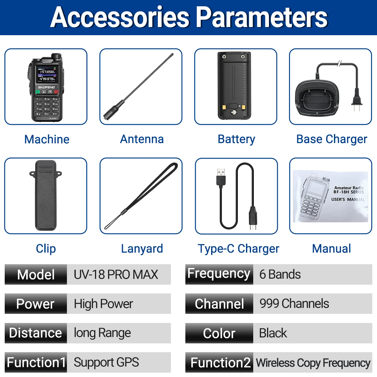 Baofeng uv18 pro max gps am fm walkie talkie de seis bandas frequência de cópia sem fio 999ch longo alcance tipo-c UV-G28 pro rádio em dois sentidos