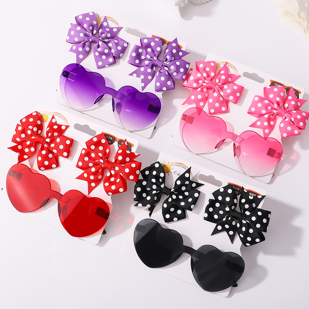 3 Teile/satz Kinder Nette Feste Dot Haarnadel Bunte Herz Sonnenbrille Set Mädchen Boutique Bowknot Haar Clips Kinder Haar Zubehör