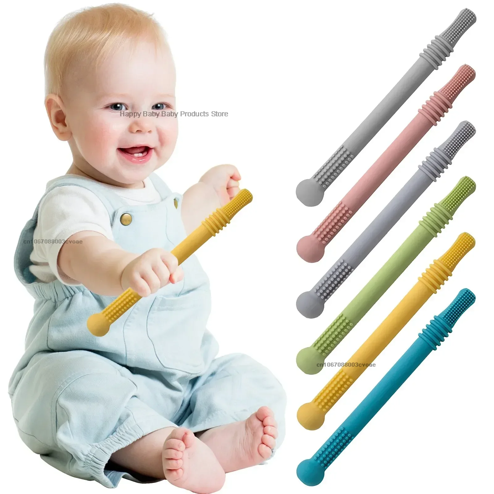 Tubo de dentición hueco para recién nacido, palo mordedor de silicona para bebé, pajitas para morder, chupete de lactancia, juguete Molar, regalo para bebés