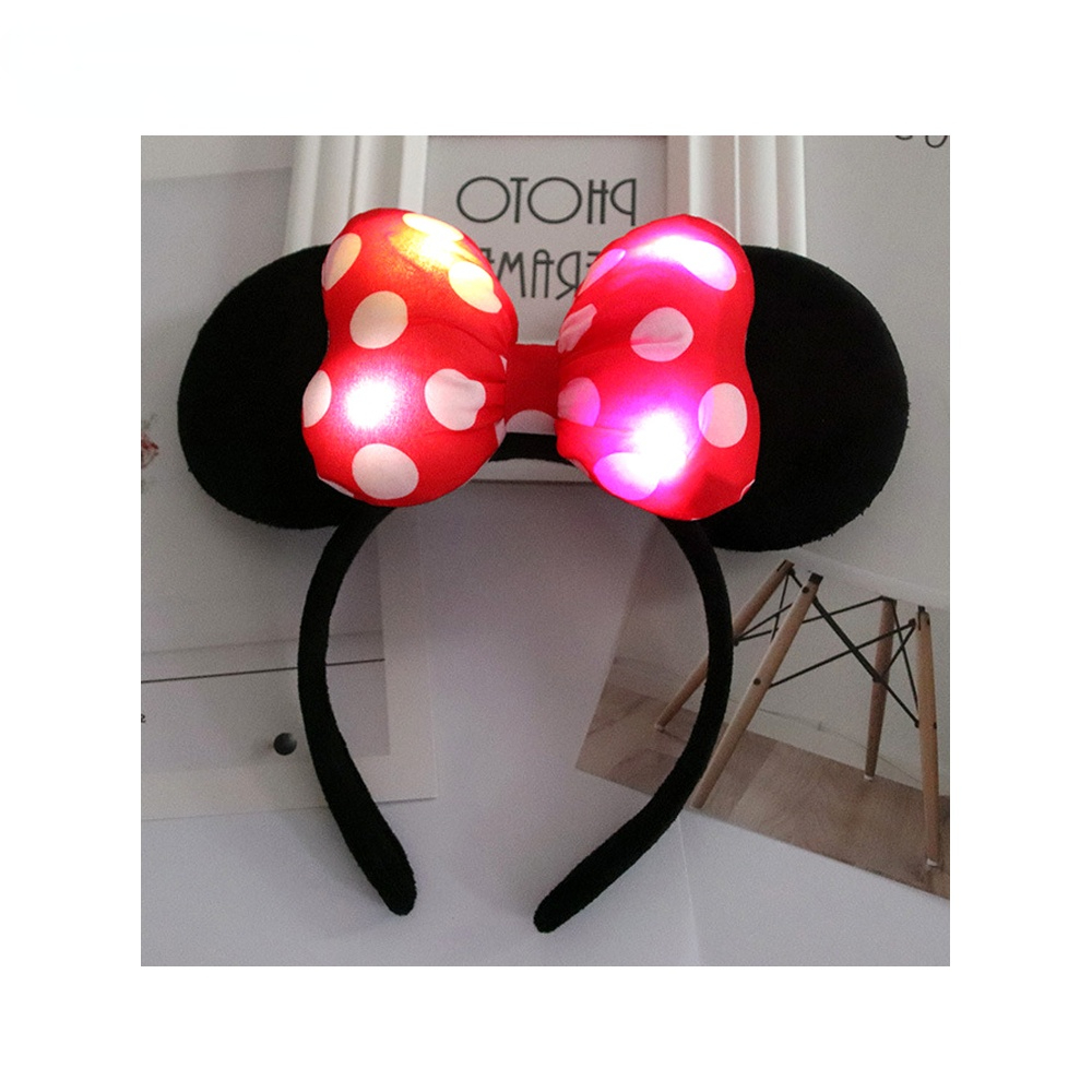 Đèn LED Đeo Đầu Chuột Minnie Tai Nơ Chấm Bi Dạ Quang Băng Đô Quấn Tóc Flash Trẻ Em Đèn Phụ Kiện Tóc Đèn Nhiều Màu Sắc Đồ Chơi