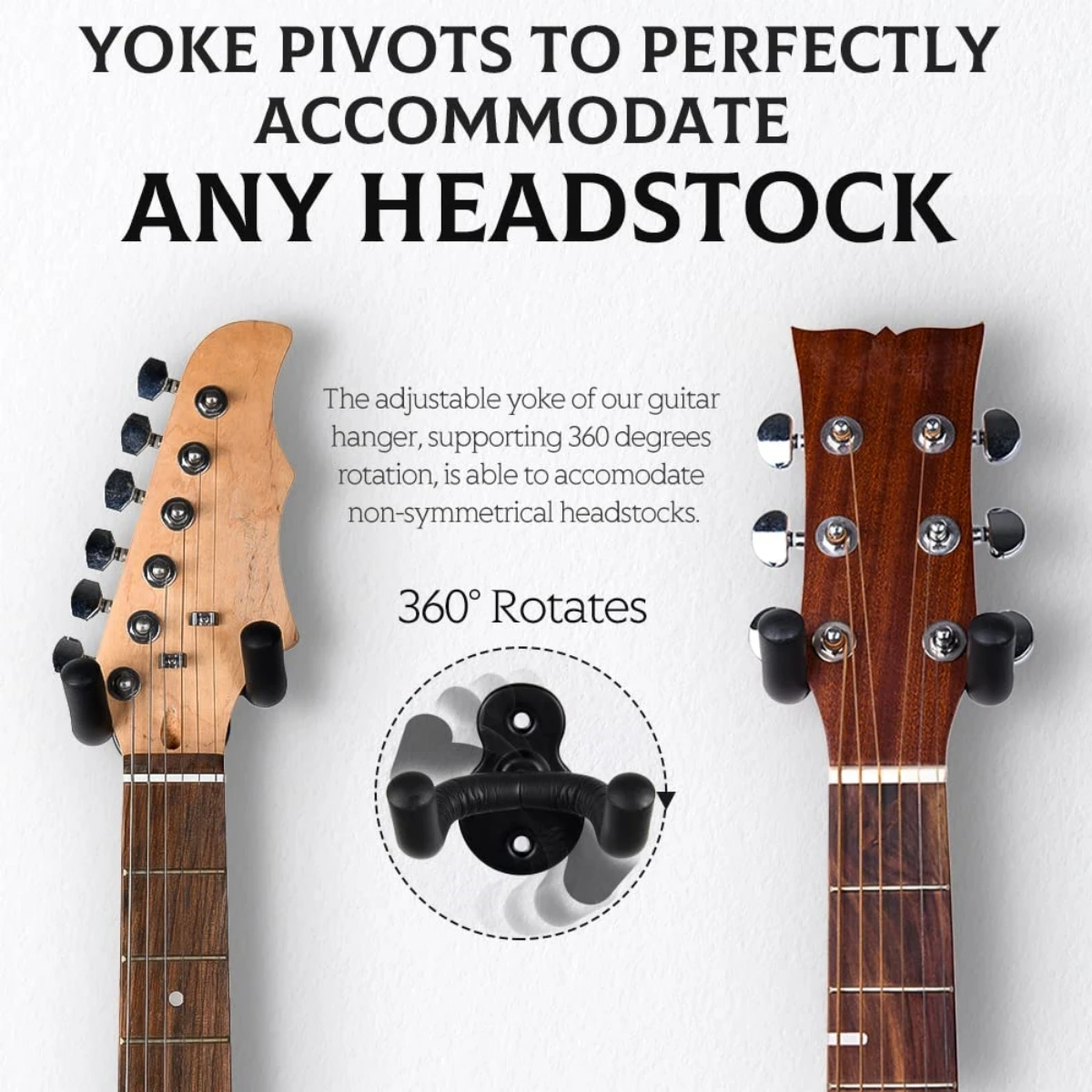 โลหะกีตาร์แขวน Hook Wall Mount ผู้ถือลื่นขาตั้งหมุนได้ 360 ° สําหรับกีตาร์ไฟฟ้า Ukulele อุปกรณ์เครื่องดนตรี