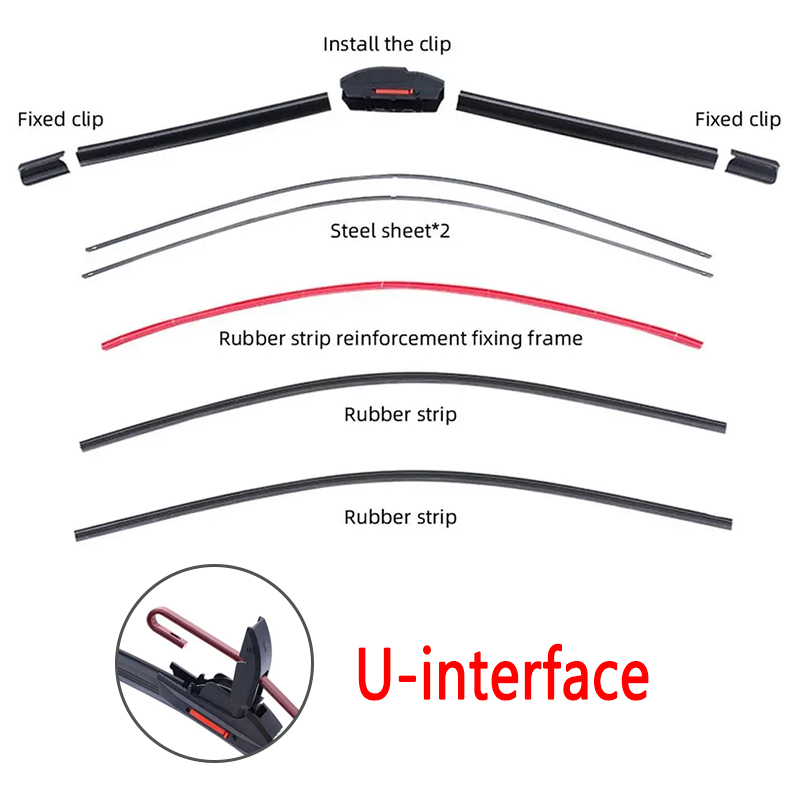 1Pc Automotive Universal J/U Hook Double Rubber Strip Wiper Blade Car Boneless Wiper Blade 14 "16" 17"18 "19" 20 "21" 22 "24"