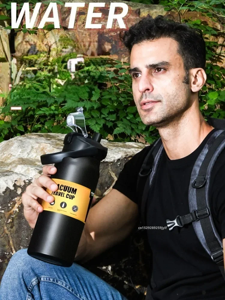 26 ออนซ์/33 ออนซ์/40 ออนซ์/50 ออนซ์กลางแจ้ง Thermos 304 สแตนเลสสตีลแก้วความร้อนขวดสูญญากาศเย็นและร้อนกีฬาน้ําขวดฟาง