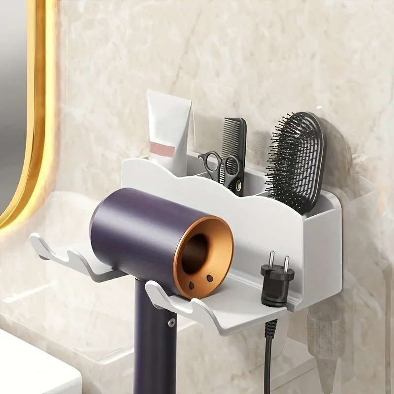 1 portaoggetti per asciugacapelli, staffa montata a parete per bagno non perforata, portaoggetti per condotto d'aria per bagno