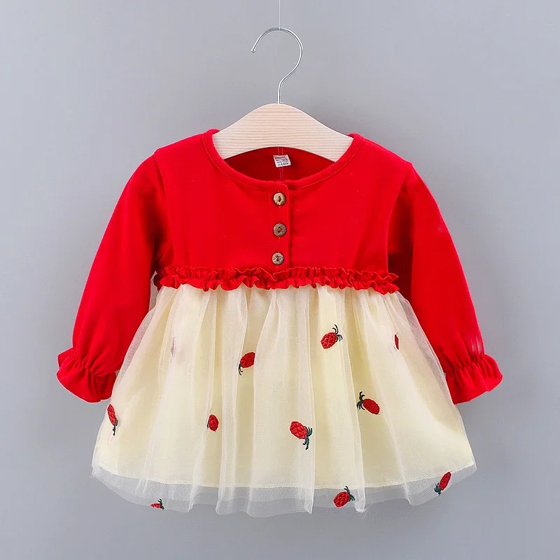 Robe de princesse douce brodée Harvey pour filles, col rond, manches longues, maille, fête d'anniversaire, hiver, nouveau
