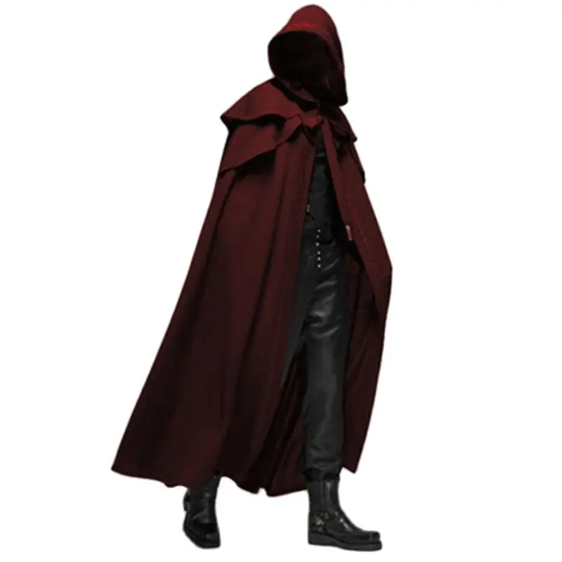 Manteaux noirs amples à capuche, Vintage médiéval, Trench coupe-vent Chic, longue Cape d'hiver, Poncho gothique pour hommes, Cosplay de moine