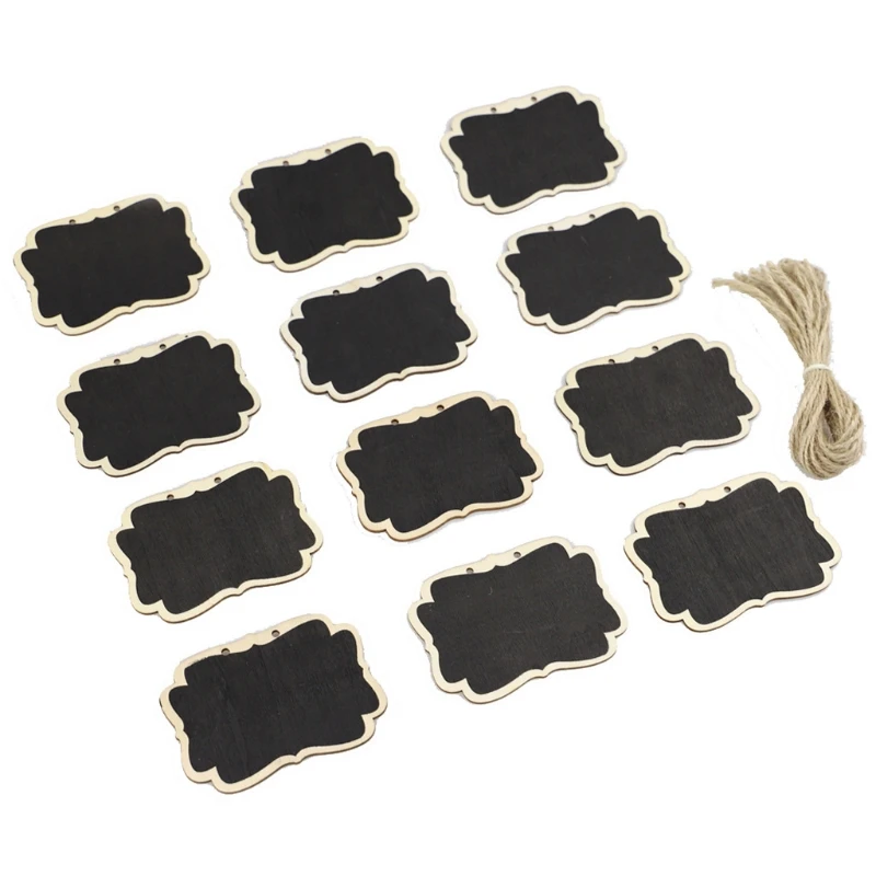 Set of 12 Black Slate Erasable Hanging Chalkboard Signs Tags Label w/ Jute String Wall Decor Wooden Chalkboard Signs Drop Ship