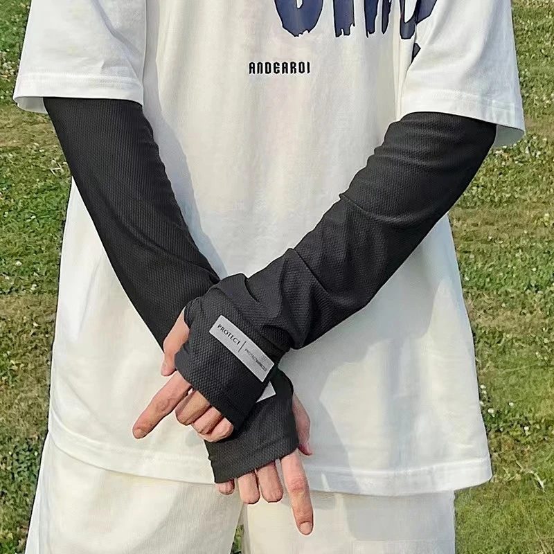 Anti Cursor Summer Men's Ice Sleeve Face Mask Driving Sun Protection Thin Ice Silk Loose Plus Size Hand Sleeves Men and Women