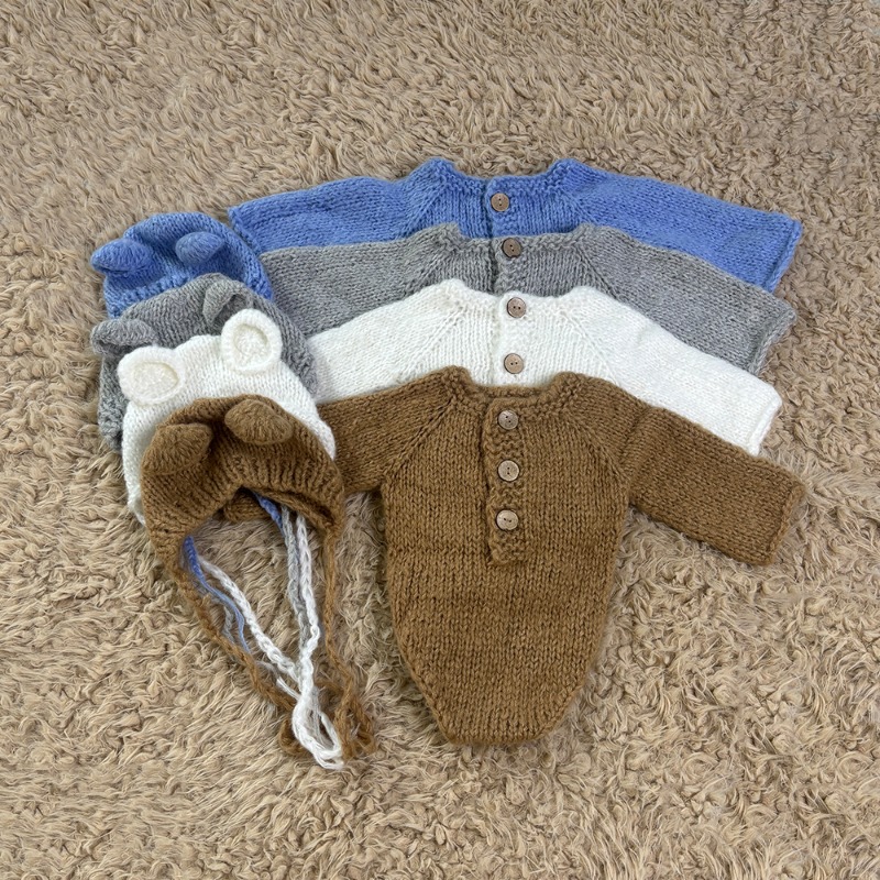 2 шт., наряд для фотосъемки новорожденных, мягкая мохеровая вязаная шапка с медведем и комбинезон, реквизит, костюм для студийной фотосессии для маленьких мальчиков/девочек