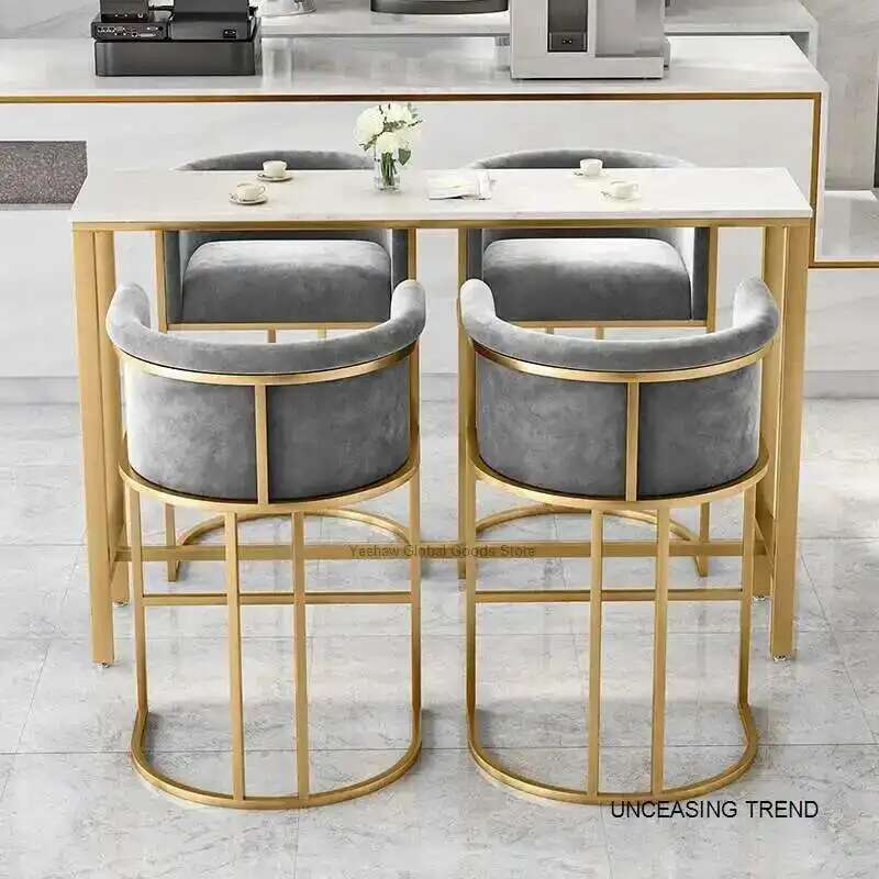 Italian Wrought Iron Bar Chairs Household Restaurant Bar Stools Light Luxury Leisure Front Desk Cafe Back High Stool for Kitchen