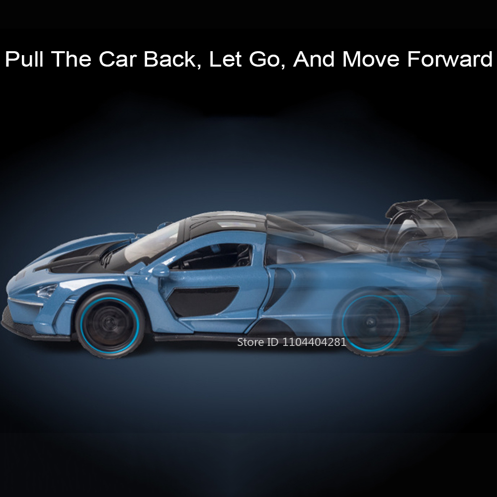 1:32 Senna 765LT Toys Miniature Models Diecast Alloy Cars Doors Opened Sound Light Pull Back Vehices Models Collection Ornaments