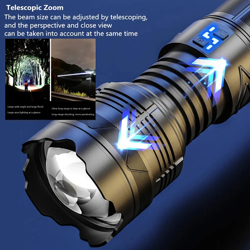 Latarka LED dużej mocy Super jasna latarka dalekiego zasięgu Akumulator Ultra mocna zewnętrzna taktyczna lampa ręczna Latarnia kempingowa