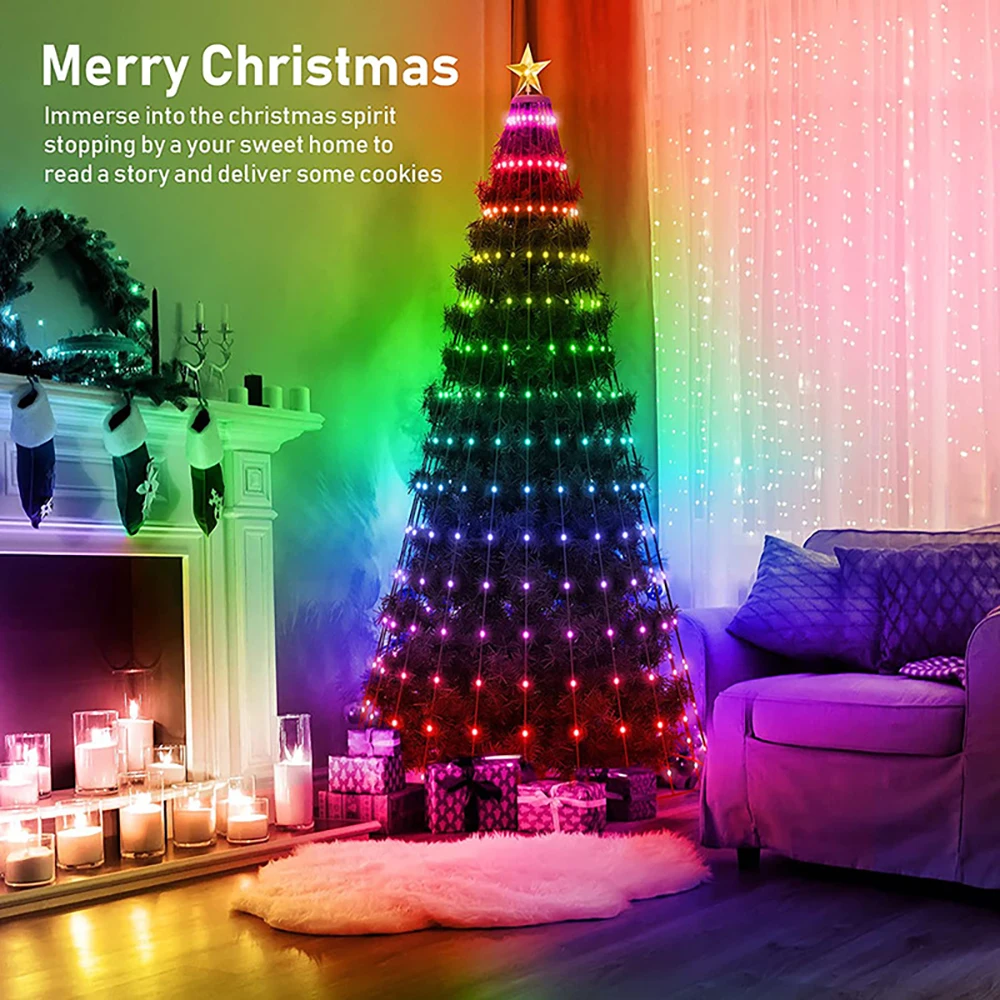Decorazioni per l'albero di Natale Luci iDeal LED Controllo dell'applicazione Immagini fai-da-te RGB IC Stringa di luce a cascata di Natale