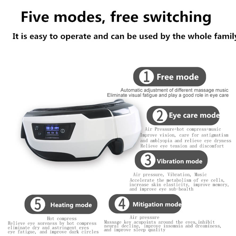 Masajeador ocular inteligente con vibración, instrumento para el cuidado de los ojos con Airbag 5D, Bluetooth, compresa caliente, gafas, máscara para dormir y fatiga