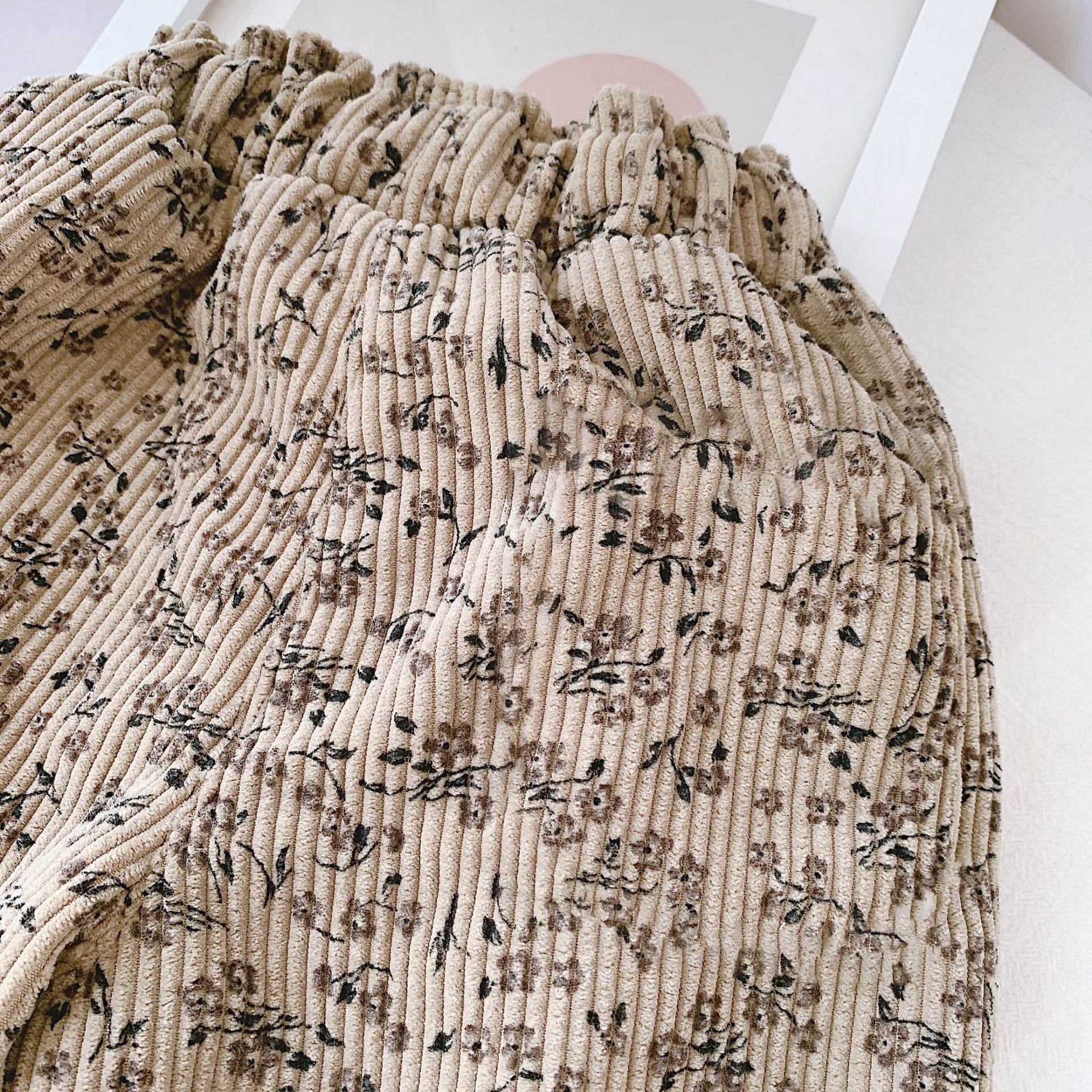 Koreanischer Stil Kleinkind Mädchen Cord Haremshose 1-8Y Leoparden-Blumendruck Herbst Winter gefütterte oder dünne Freizeithose