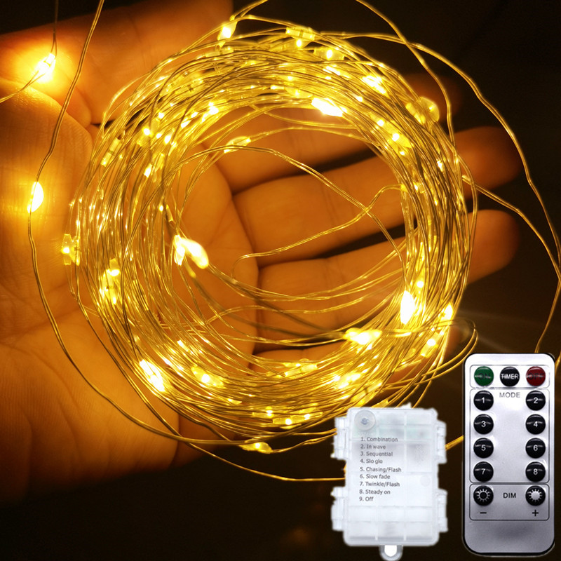 Impermeabile 8 modalità LED filo di rame luce della stringa fata ghirlanda luci di Natale telecomando esterno alimentazione a batteria decorazioni di nozze