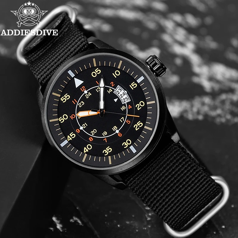 ADDIESDIVE New MY-JD1508 Quartz Watch For Men Sports Hardlex Dial Window 50M Waterproof Nylon Strap Relogio Masculino