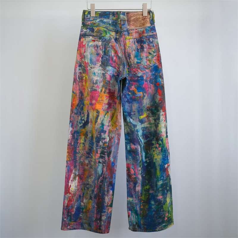 Damenjeans 2025, Frühjahr, neue bemalte Graffiti-Damenhose, Paar-Stil, lockere Hose mit geradem Bein, Hose aus reiner Baumwolle mit weitem Bein