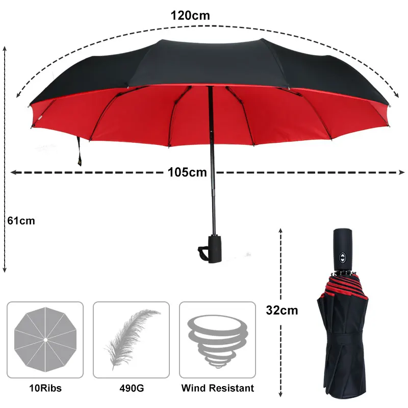 Windproof Double Layer ร่มกันฝนอัตโนมัติผู้ชายผู้หญิง 10K Strong Luxury ธุรกิจชายร่มขนาดใหญ่ Parasol