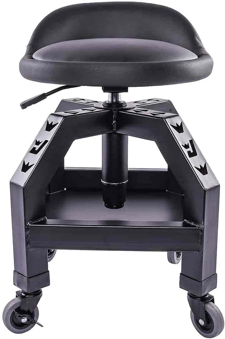 JEGS Heavy-Duty Swive Shop Stool 330 lb. Capacity | Steel Frame  Black Powder Coat Finish  22 in. to 27.50 in. Height Adjustment