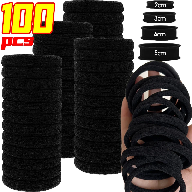 100pcs สีดํา Basic ผมผู้หญิงหญิงง่ายแถบคาดศีรษะยืดหยุ่นสูงผูกเชือกยาง Scrunchies ผู้ถือหางม้าอุปกรณ์เสริม