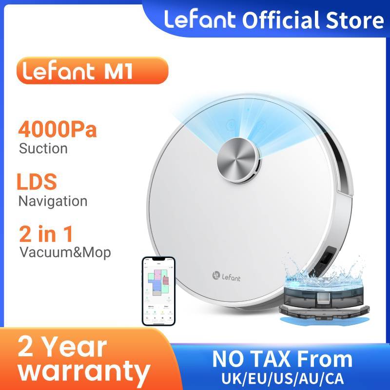 LEFANT M1 Robot Aspirador y Fregasuelos con Exacto Mapeo Multi Piso (LDS), Zona Prohibida, Robot Aspirador Succión de 4000 Pa, Batería de 4000 mAh,Control App/Alexa/Goole, Tanque de ólidos y Mixto
