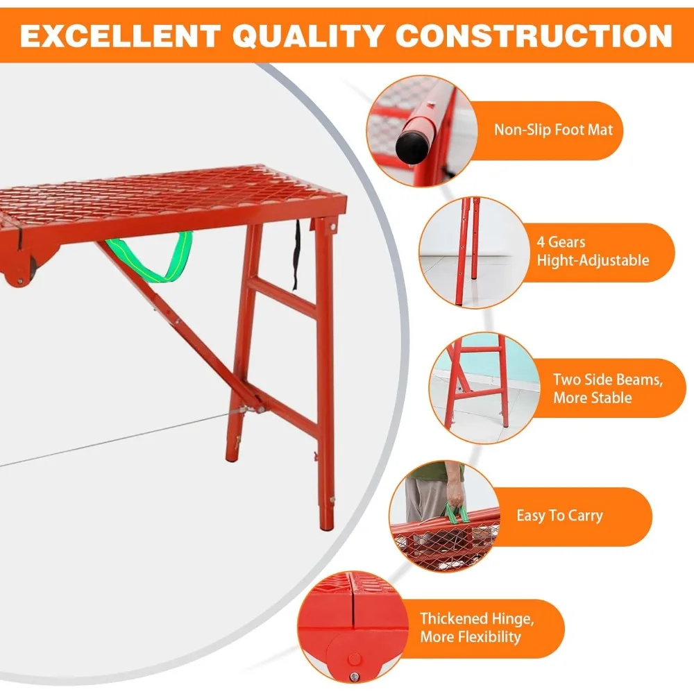 Adjustable Ladder Work Platform, 70(L) x15(W) x Adjustable Platform Ladder for Stairs, Home Portable Scaffoldding,770 Lbs Capaci